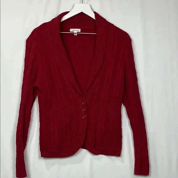Croft & Barrow Womens Cardigan Red L Shawl Collar Cable Knit 3 Button Closure - Picture 1 of 14